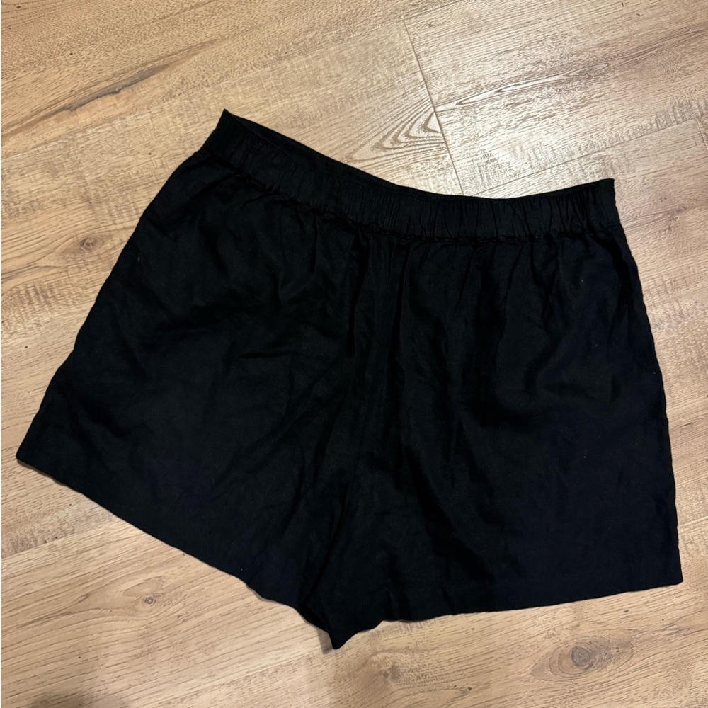 Madewell Linen Blend Pull-On Shorts Black High Rise Size Medium - Picture 5 of 5